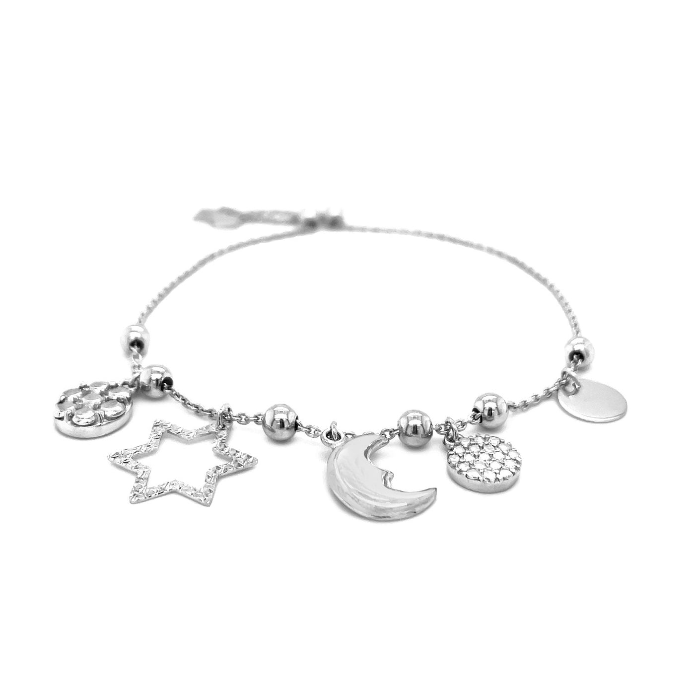 Women's Celestial Charms Cubic Zirconia Adjustable Sterling Silver Bead Bracelet
