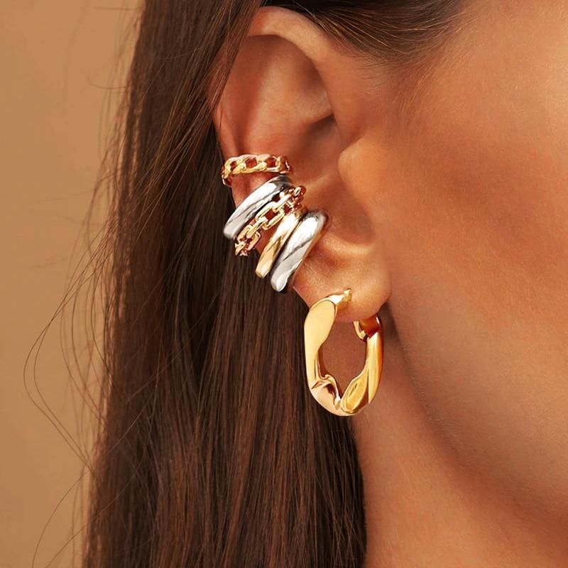 Punk Rock Gold Color Clip Earrings - Soulflare