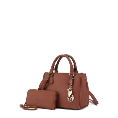 Mia K. Satchel Handbag with Wallet - MKF Collection, Cognac, Vegan Leather