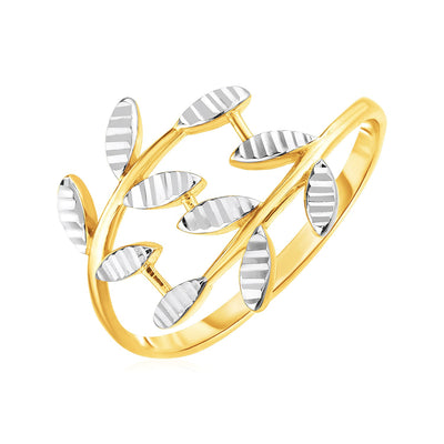 Textured Leaves 14k Two-Tone Gold Crossover Statement Ring