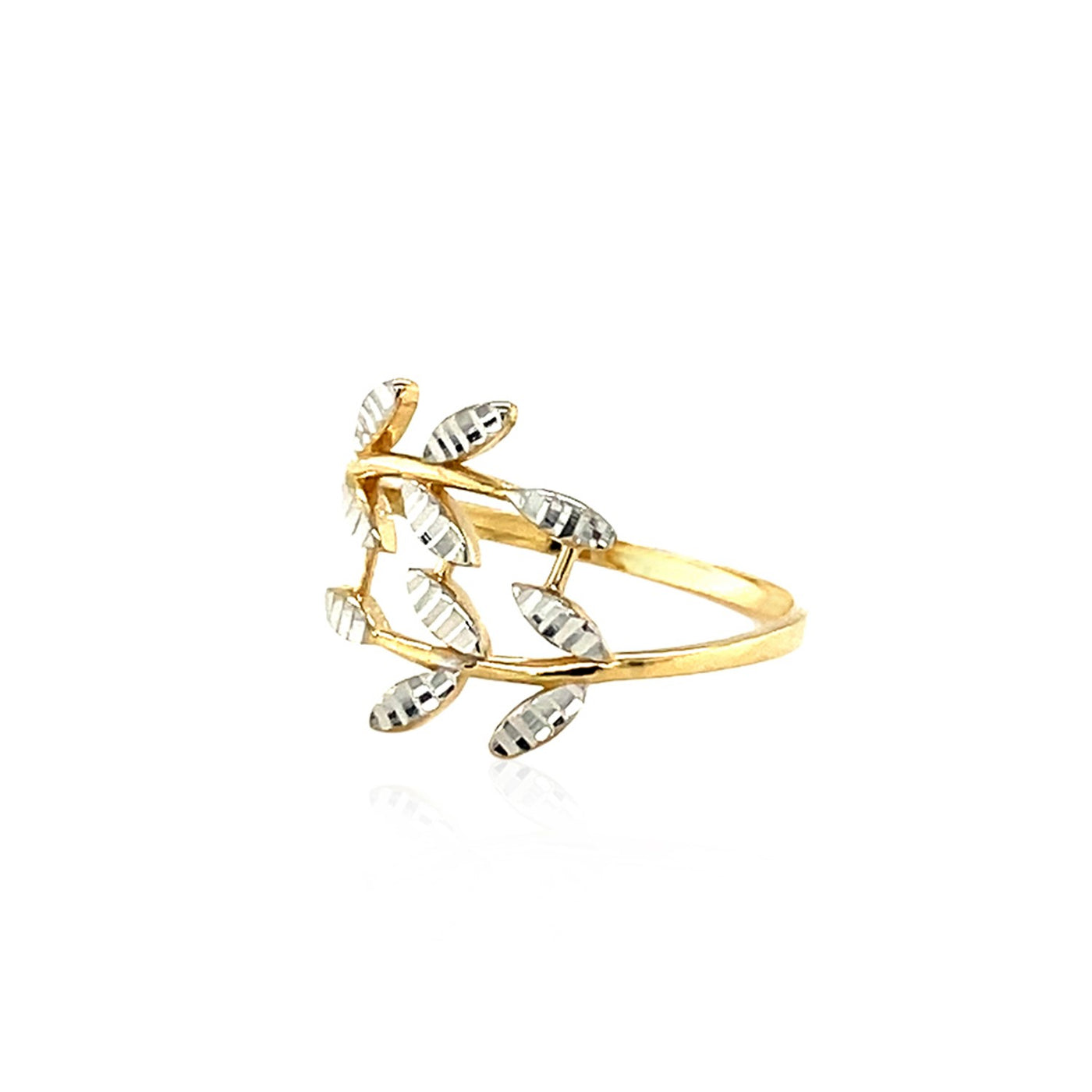 Textured Leaves 14k Two-Tone Gold Crossover Statement Ring
