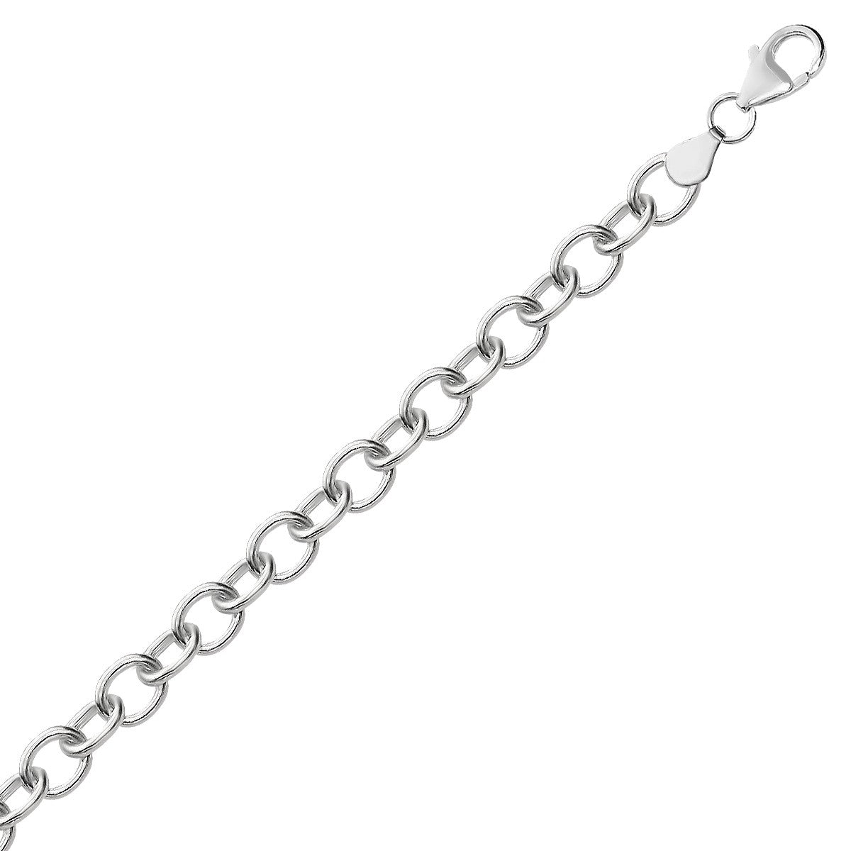 Sterling Silver Charm Polished Rhodium Plated Cable Bracelet (7.25 by 0.25 inches)