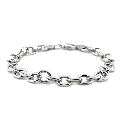 Sterling Silver Charm Polished Rhodium Plated Cable Bracelet (7.25 by 0.25 inches)
