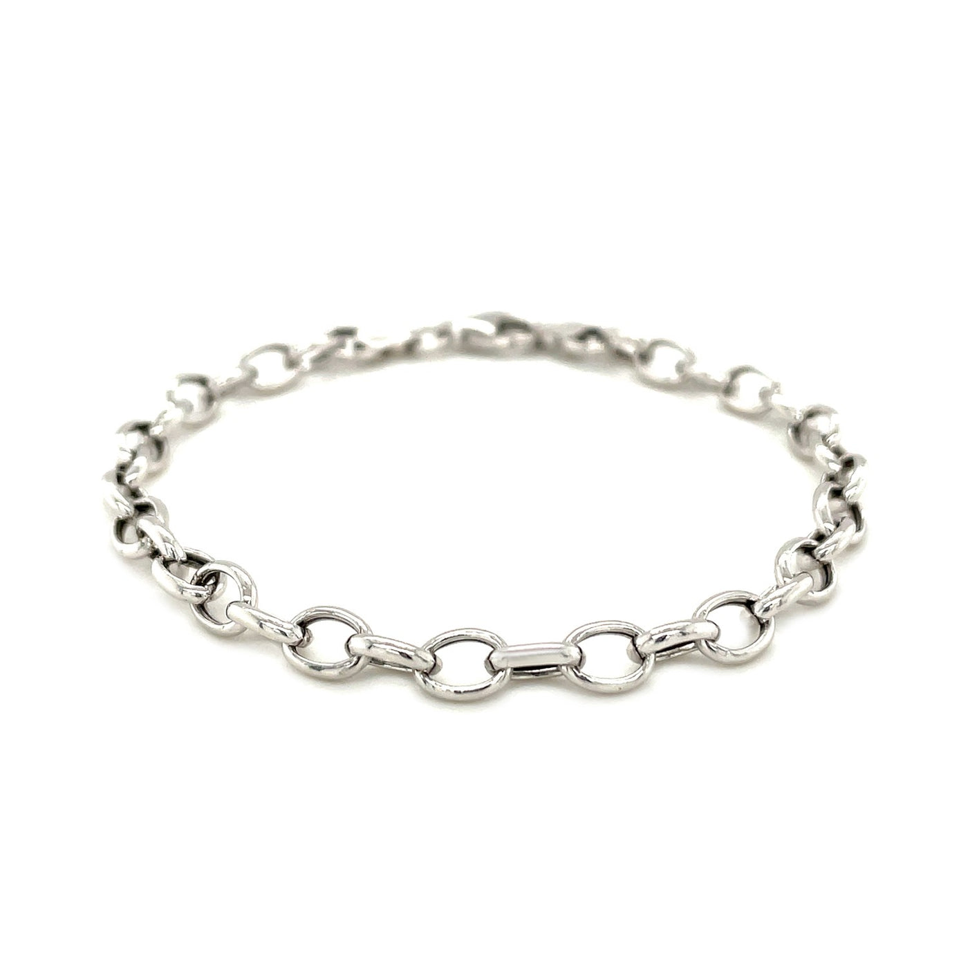 Sterling Silver Charm Polished Rhodium Plated Cable Bracelet (7.25 by 0.19 inches)