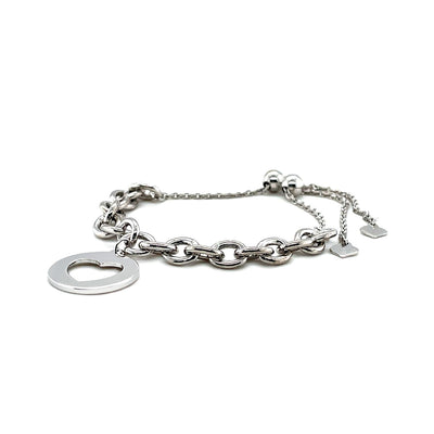 Women's Heart Cut-Out Adjustable Sterling Silver Charm and Chain Bracelet