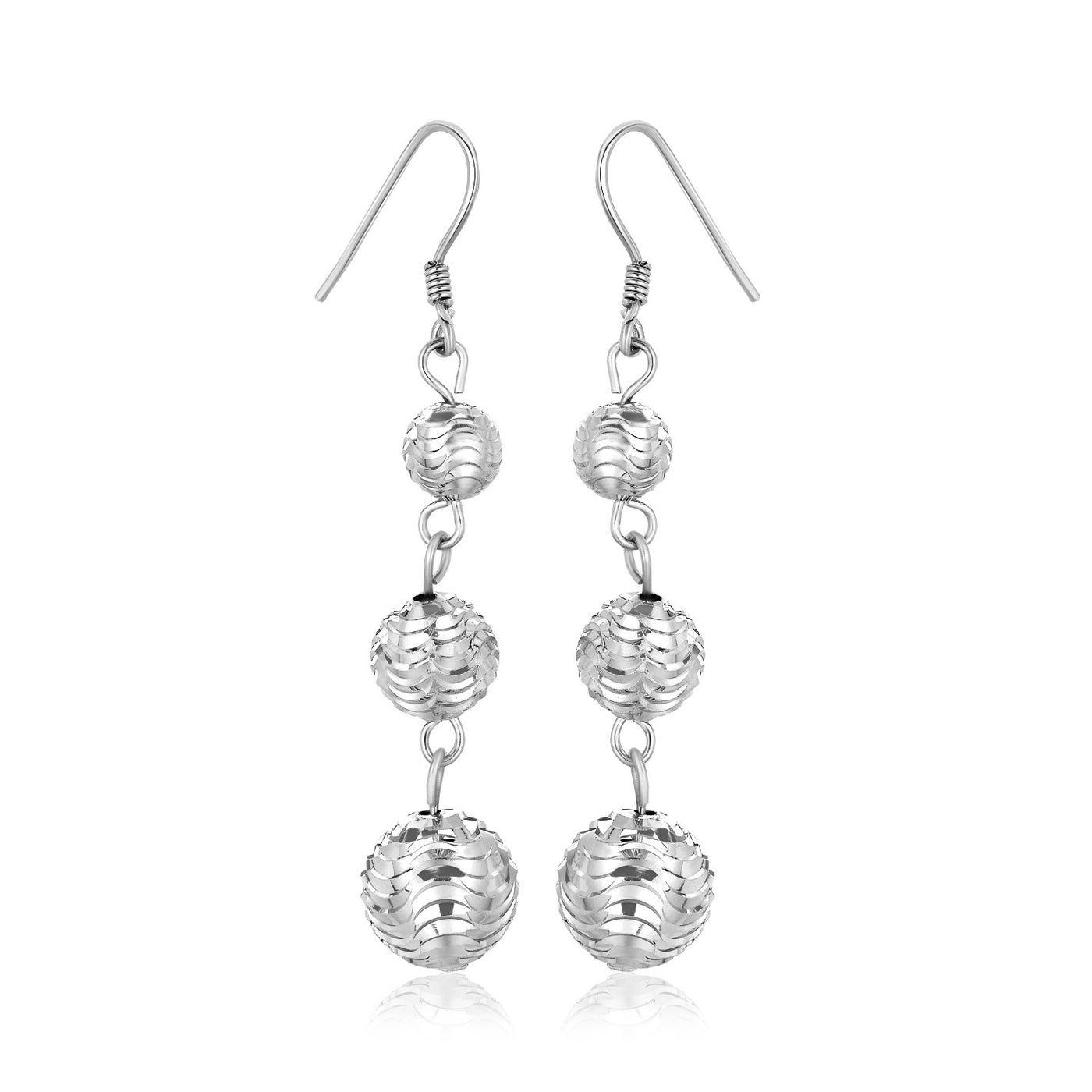Textured Triple Wave Layered Ball Sterling Silver Dangle Earrings