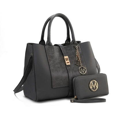 Mia K. Yola Satchel Handbag with Wallet - MKF Collection, Grey
