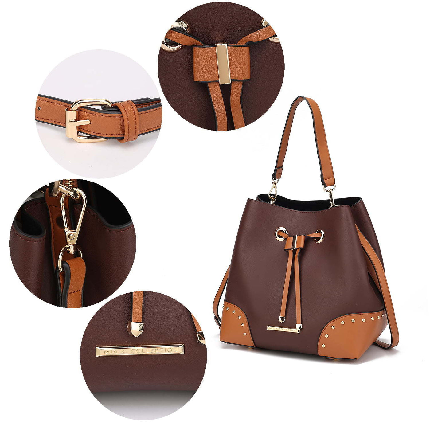 Mia K. Candice Color Block Bucket Handbag with matching Wallet
