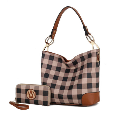 Mia K. Vivien Checker Hobo Handbag and Wallet Set