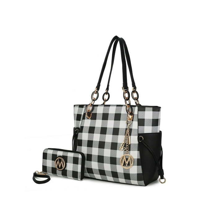 Mia K. Yale Checkered Tote Handbag with Wallet