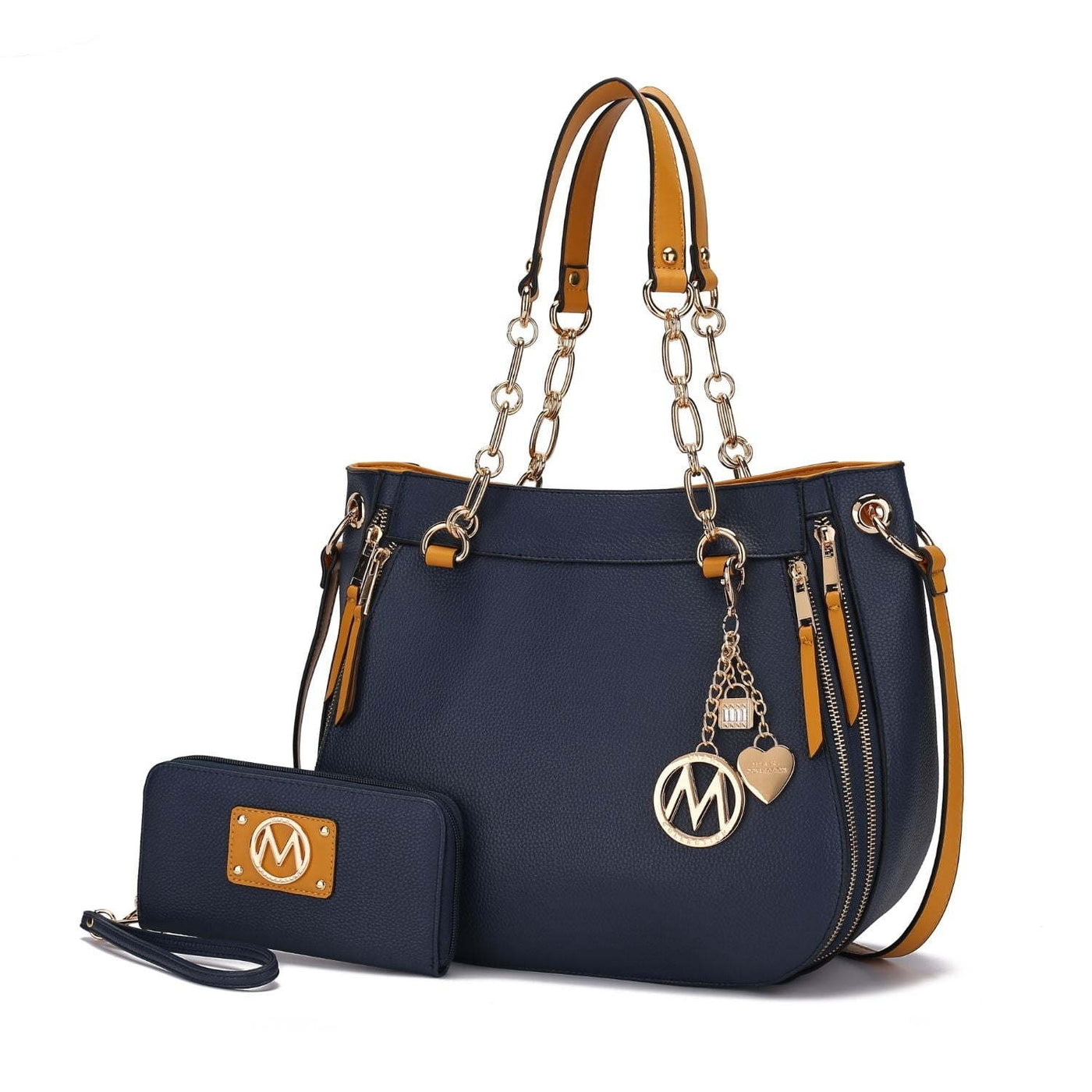 Mia K. Vegan Leather Shoulder Bag and Wallet Set, Purse Handbag
