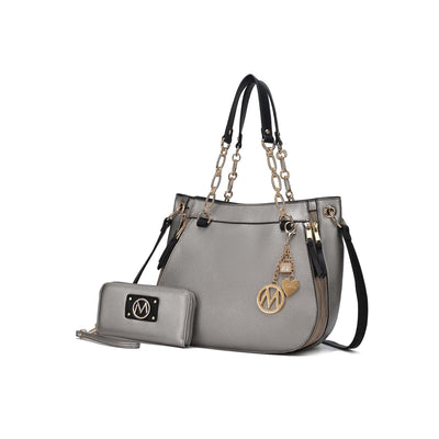 Mia K. Vegan Leather Shoulder Bag and Wallet Set, Purse Handbag